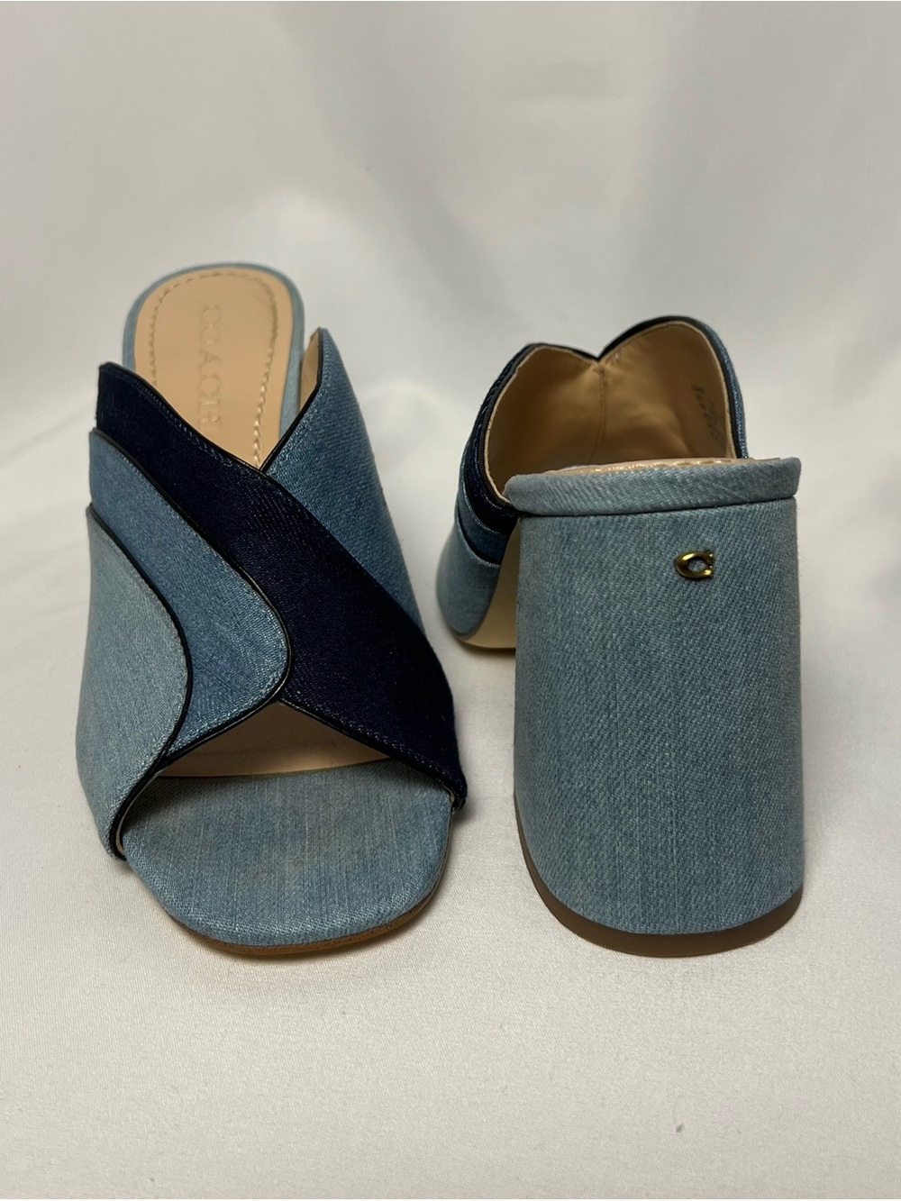 Coach Denim Layered Blue Block Heel Mules 9 US - Picture 4 of 10